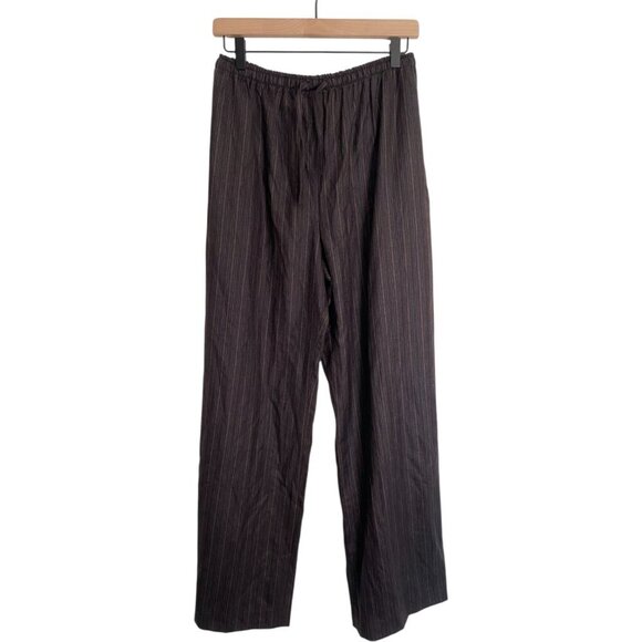 NWT Eskandar 100% Wool Wide Leg Drawstring Pinstripe Pants Trousers O Brown - Picture 1 of 6